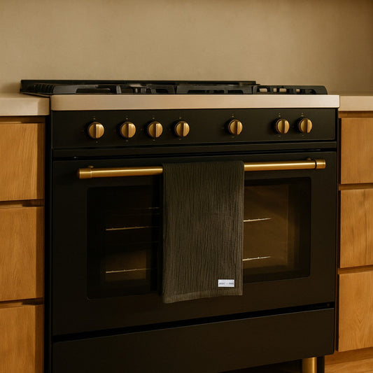 Boho Kitchen Mood Boards: Styling Dark Cabinets with Sand-Tone Towels